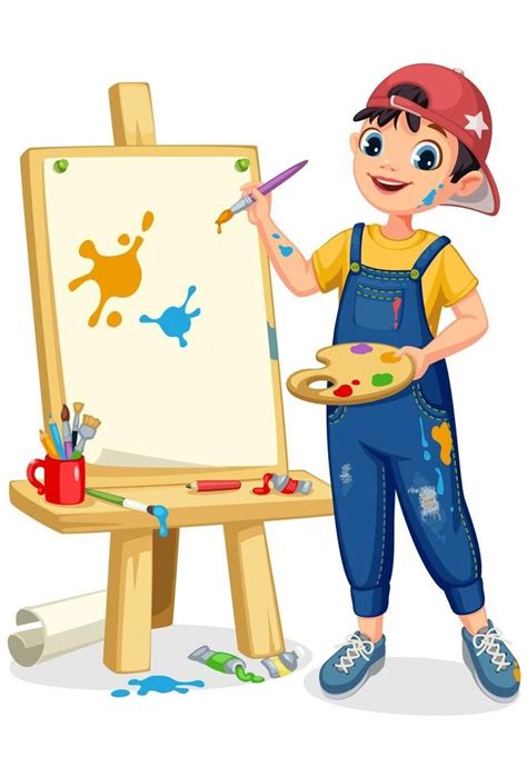 Cute Artist Little Boy Painting On Canvas Drawing For Kids Drawing