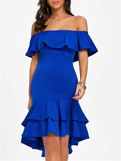 [55 Off] Ruffle Off The Shoulder Bodycon Dress Rosegal