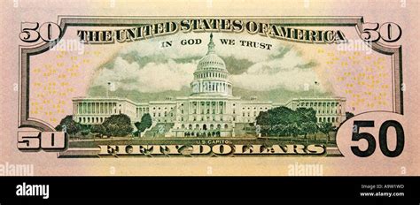 Capitol Building On The Back Of An American 50 Dollar Bill Stock Photo