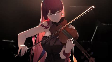 Girls Frontline Girl Playing Violin With Black Background