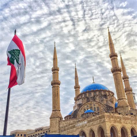 Lebanon flag mosque archilovers streetphotography blue sky clouds ...