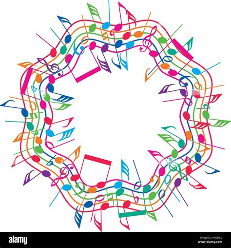 Vector Round Colorful Background Of Music Notes On Wavy Staves
