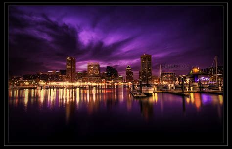 On Black Charm City Baltimore Inner Harbor By Cenkphoto Large