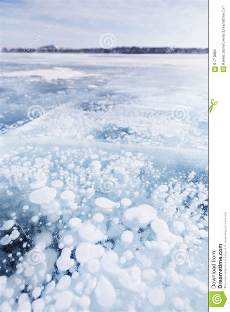 Gas Bubbles In Ice Baikal Lake Winter Landscape Stock Photo Image