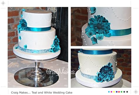 Deep Two Tier Piped Wedding Cake With Stunning Vibrant Teal Coloured