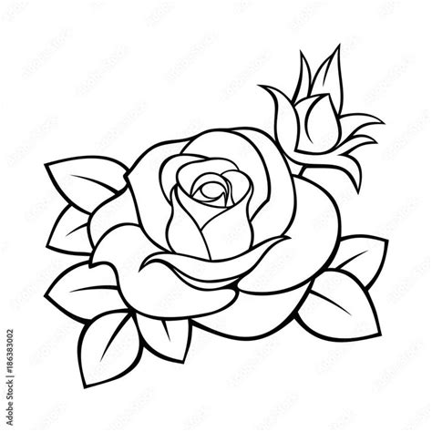 Download Vector Black And White Contour Drawing Of A Rose Stock Vector