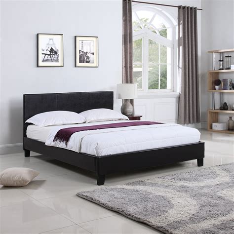 Classic Bonded Leather Low Profile Platform Bed Frame Headboard