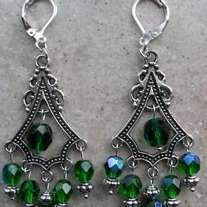 Emerald Green Chandelier Earrings With Aurora Borealis Finish Etsy