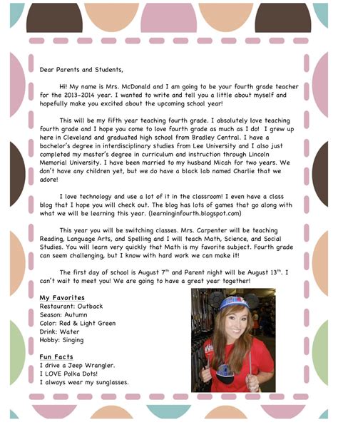 Letters To Parents From Teachers Templates