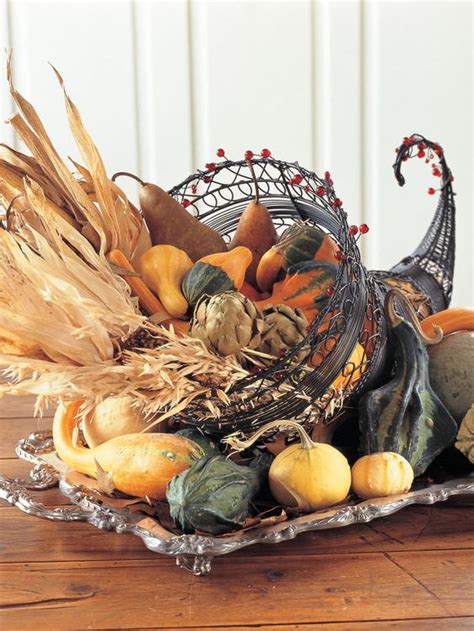 Cornucopia horn of plenty pumpkins thanksgiving decoration fall centerpiece. 35 Eye-Catching Thanksgiving Centerpiece Ideas - DigsDigs