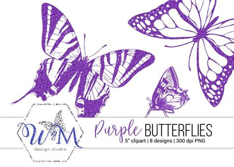 Purple Glitter Butterfly Clipart Glitter Butterflies Png Etsy