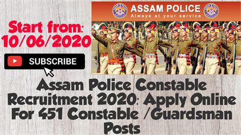 Assam Police Constable Recruitment 2020 Apply Online For 451 Constable