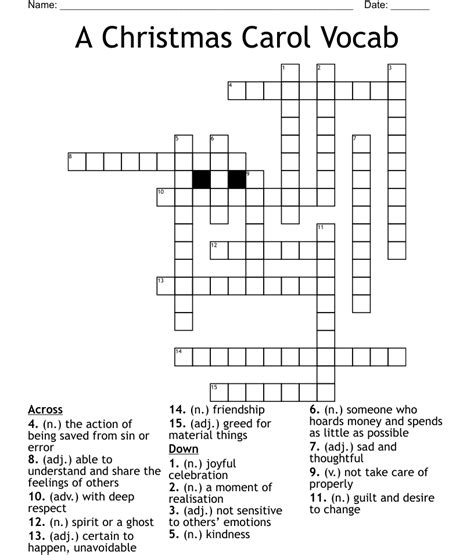 A Christmas Carol Vocab Crossword WordMint