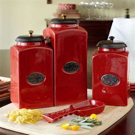 Ceramic Canister Sets For Kitchen Red Savannah 3 Pc Kitchen Canister