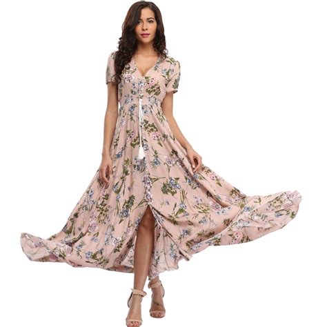 2018 Long Summer Floral Maxi Dress Women Flower Print Casual Split