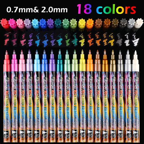 18 Colors Metallic Marker Pens 07 Mm Extra Fine Point Paint Pen