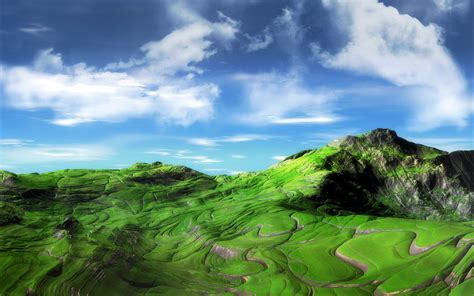 Green Mountain Under White And Blue Clouds Hd Wallpaper Wallpaper Flare