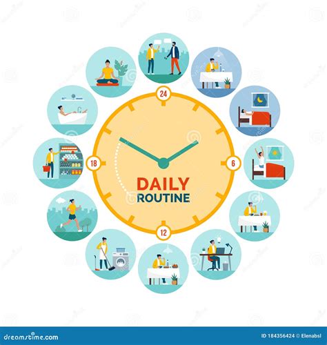 Clock With Daily Activities Routine Stock Vector Illustration Of
