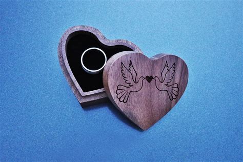 Two Doves Wedding Ring Box Twin Doves Black Walnut Wood Ring Box Eng