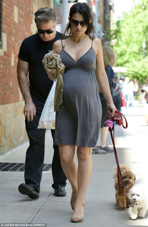 Hilaria Thomas Swaths Her Pregnant Curves In A Slinky Low Cut Grey Sundress As She Steps Out