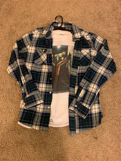 Vintage 90s Navy And Green Plaid Flannel Travis Scott Style Grailed