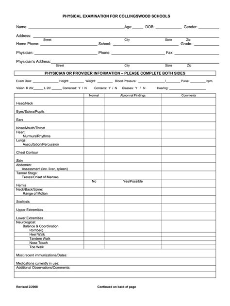 Printable School Physical Form Printable Forms Free Online