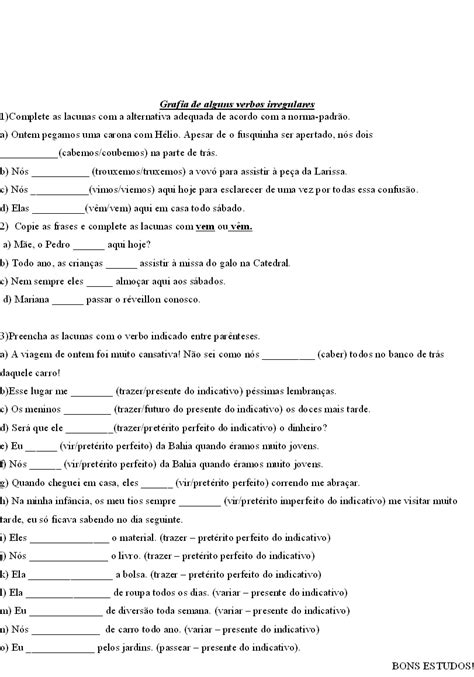 Atividades Com Verbos 7o Ano Com Respostas