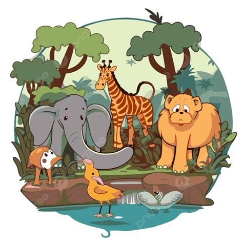 Hewan Kartun Di Hutan Vektor Kebun Binatang Stiker Kartun Png Dan