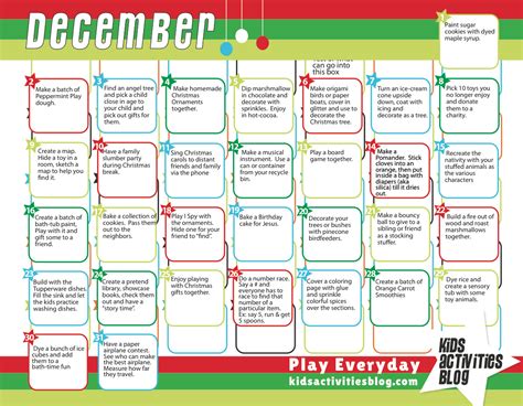 December 2012 Activity Calendar December Activities Christmas