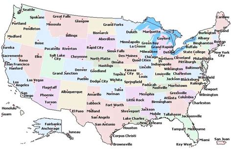 Us Map With All Major Cities Gillie Donnamarie