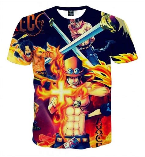 One Piece Ace Fire Symbol Fighting Scene Printed T Shirt Saiyan Stuff