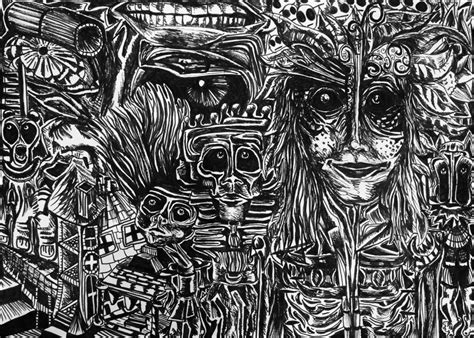 Detailed Trippy Black And White Drawing Psychedelic Dream World