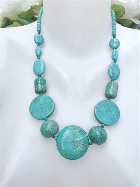 Chunky Turquoise Necklace Coin Turquoise Necklace Statement Etsy Chunky Turquoise Necklace