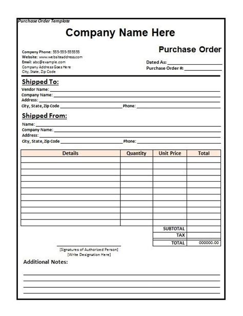 Free Purchase Order Form Doctemplates