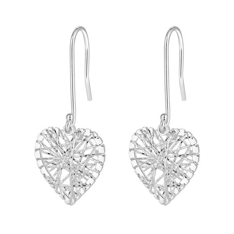 Simply Silver Sterling Silver 925 Diamond Cut Cage Heart Drop Earring