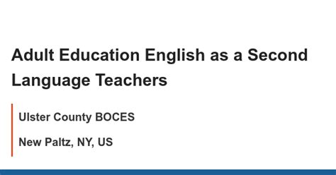 Adult Education English As A Second Language Teachers Job With Ulster