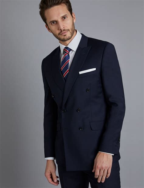 Mens Navy Twill Double Breasted Slim Fit Suit Jacket Hawes And Curtis