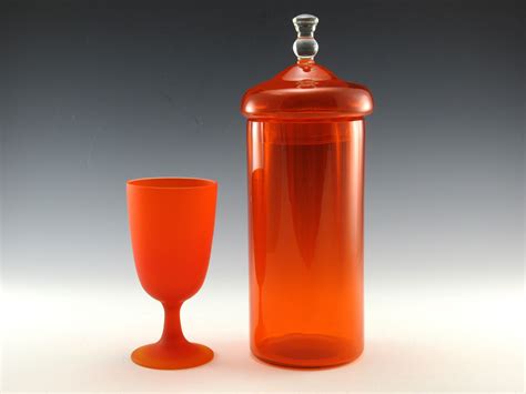 Tall Retro Decor Optic Glass Canister In Tangerine