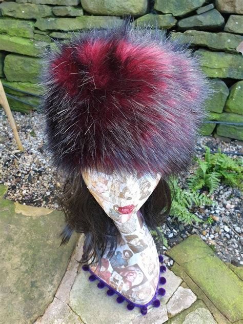 Red Fire Faux Fur Russian Style Hat With Cosy Polar Fleece Lining Fur