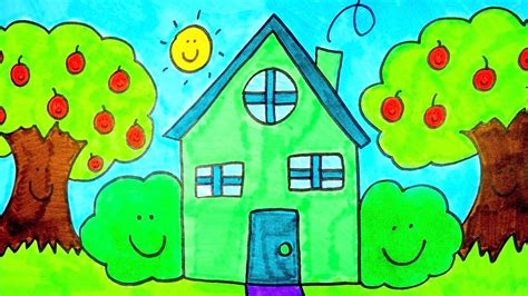 37 high quality collection of kids drawing of a tree by clipartmag. How To Draw A Cartoon House | Kids Coloring Videos - YouTube
