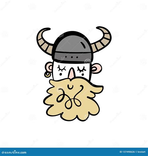 Cute Viking Cartoon Character Scandinavian Style Vector Illustration