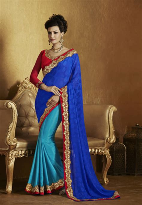 Blue Embroidered Jacquard Saree With Blouse Indian Women Fashions Pvt