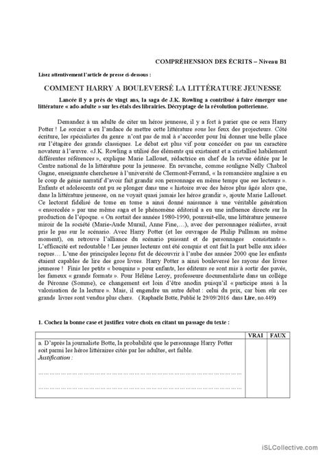 ComprÉhension Des Écrits B1 Compré Français Fle Fiches Pedagogiques