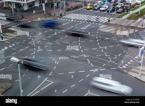 Great Road Intersection Road Markings For Various Turning Lanes Stock