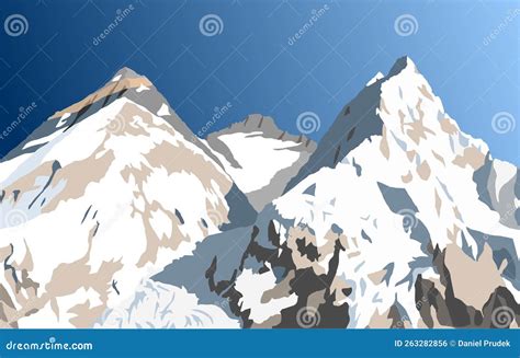 Mount Everest Lhotse And Nuptse Vector Illustration Stock Illustration