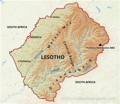 Update your map or get a new travel map. Lesotho Physical Map