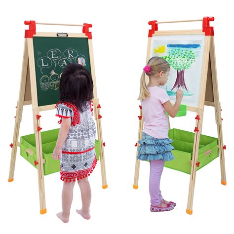 Ktaxon Kids Art Easel Adjustable Wooden White Board And Chalkboard