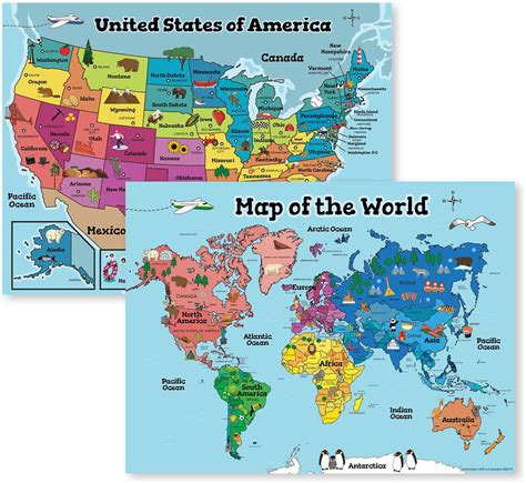 Usa Wall Map And Kids World Map For Kids Wall Laminated Maps For Kids 2