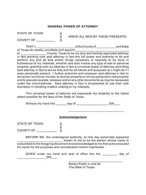 texas power  attorney form  templates   word
