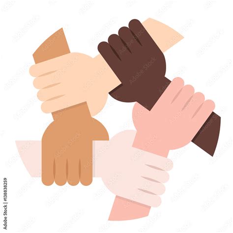 Vector Illustration Of Five Human Hands Holding Eachother For